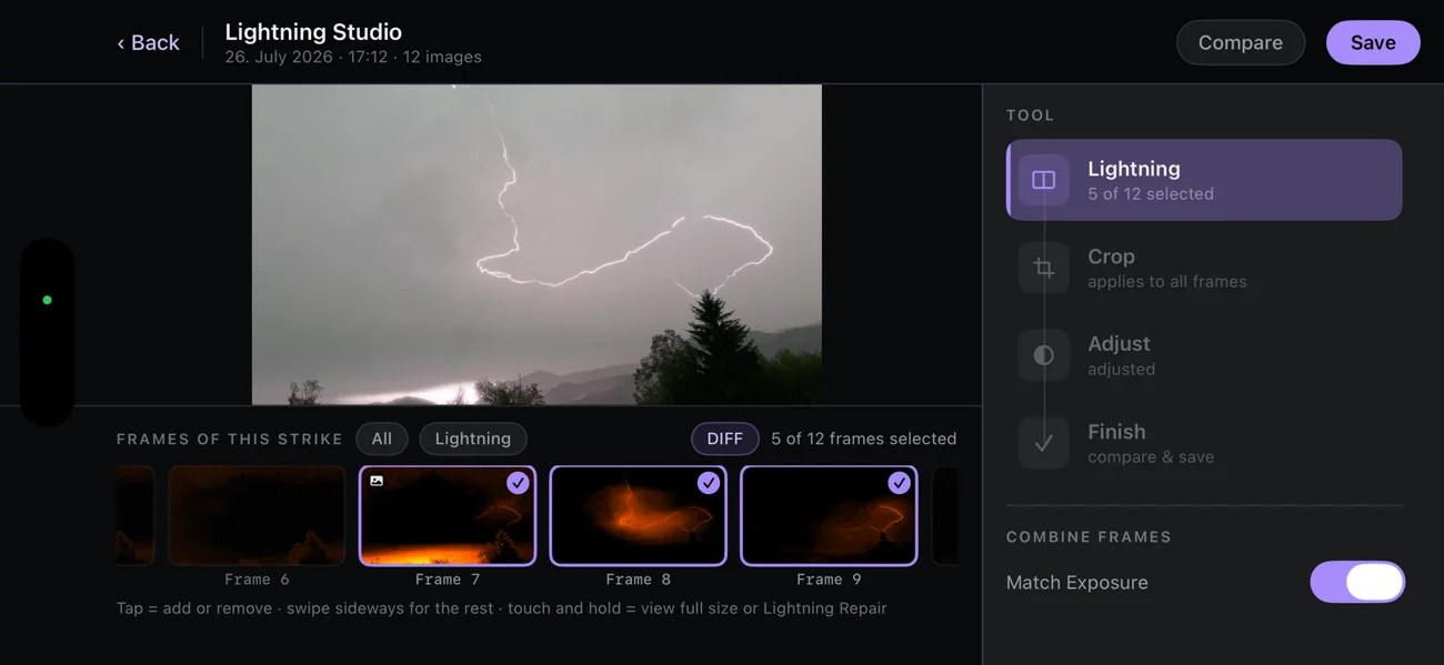 Lightning Studio: five of twelve frames combined into one image.